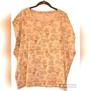 Aerie Athleisure Bohemian Casual Top in a Floral Peach/Tan Print Short Sleeve L